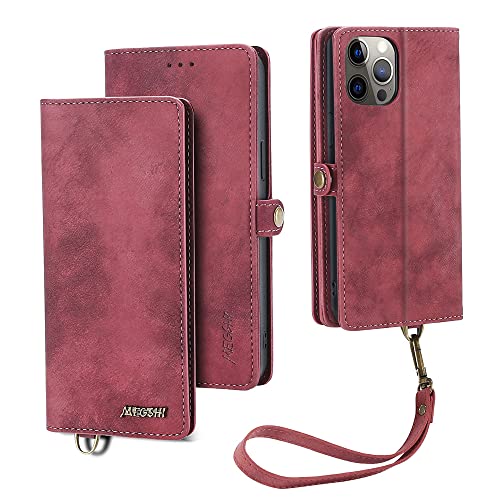 Modische PU-Leder-Brieftaschenhülle für iPhone 15 Pro Max/15 Pro/15 Plus/15 mit mehreren Kartenfächern und Bargeldfach mit abnehmbarer Handschlaufe, abnehmbarer Brieftascheneinstellung, Farbe: von SCWZZWSY