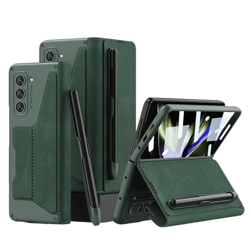 SCWZZWSY Schutzhülle für Samsung Galaxy Z Fold 5, Flip-Wallet-Hülle mit Displayschutzfolie, mit abnehmbarem S-Stift-Halter, PC-Rahmen, PU-Leder, Ständer (Z Fold 5, Schwarz2) von SCWZZWSY