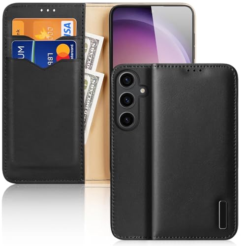 Schutzhülle für Samsung Galaxy S24 Ultra/S24 Plus/S24, Klappetui, echtes Leder, kabelloses Laden, kompatible Hülle, magnetisch, Standfunktion, Handyhülle mit Kartenfach (Galaxy S24 Plus, Braun) von SCWZZWSY