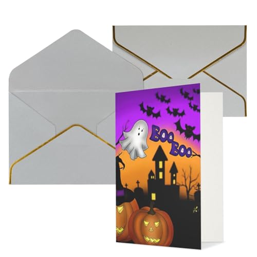 Grußkarten-Set mit Halloween-Eule, Geist, Kürbis, blanko, Umschläge, verschiedene Karten, alle Anlässe, 11,4 x 15,2 cm von SDFHU