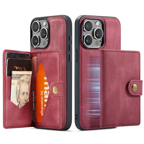 2-in-1-Kartentasche, Brieftasche, Lederhülle für iPhone 15 Pro Max 14 13 12 Mini 11 XR XS 7 8 Plus Se 2022, Flip-Magnethülle, rot, für iPhone 7 8 von SDPROG