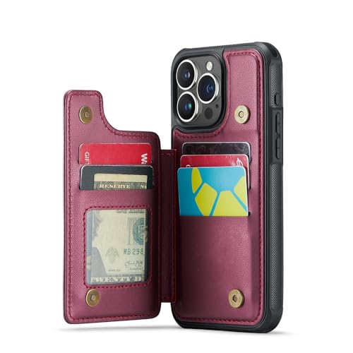 Cards Solt Wallet Lederhülle für iPhone 15 Pro Max 13 12 11 14 Plus XR X XS 6 7 8 SE 2022 Magnetische Ständerabdeckung, Weinrot, Für iPhone 11 von SDPROG