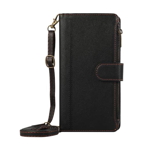 Crossbody Cards Solt Wallet Lederhülle für iPhone 15 Pro Max 14 Plus 13 12 11 XS XR 7 8 Se 2022 Strap Lanyard Stand Flip Cover, Schwarz, Für iPhone 14Plus von SDPROG