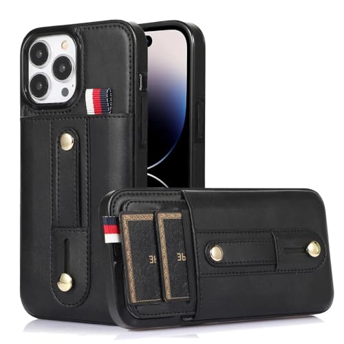 Kartenhalter aus Leder mit Ringhalter für iPhone 15 Pro Max 14 Plus 13 12 Mini 11 XR X XS 7 8 SE 2022, Kartentasche, Schwarz, Für iPhone XR von SDPROG