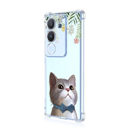 SEAHAI Hülle für VIVO V29 5G, Bunte Schön Blumen Ultra Dünn Transparent Handyhülle Weich Silikon TPU Bumper Stoßfest Case Schutzhülle - Katze von SEAHAI