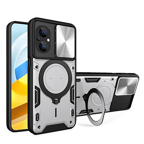 SEAHAI Hülle für Xiaomi Poco M5 / Xiaomi Poco M4 5G, [Militärische Stoßfest Case] Ultra Dünn PC Schutzhülle Cool Stil Handyhülle mit Kameraschutz und Metall Ring Magnetisch Ständer - Silbrig von SEAHAI