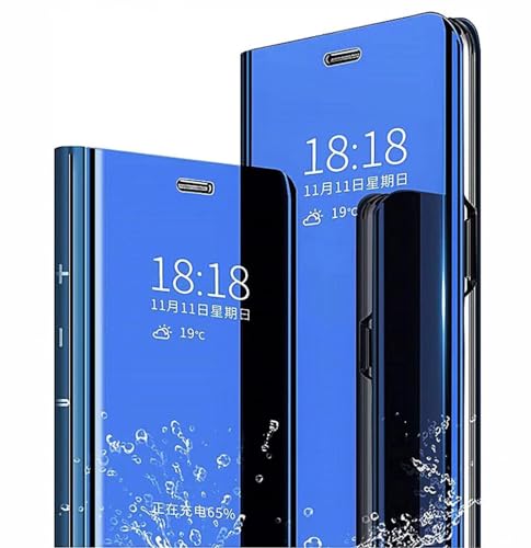 SEAHAI Hülle für Xiaomi Redmi Note 13 Pro+ 5G/Plus 5G, Handyhülle Clear View Cover Spiegel Flip PU Leder Hülle Plating PC Schutzhülle mit Hart Standfunktion - Blau von SEAHAI