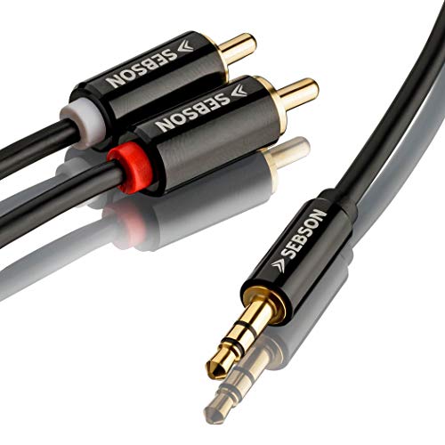 SEBSON Audio Kabel 2m, Klinke 3,5mm auf 2 Cinch Stecker, RCA zu Jack, männlich vergoldet abgeschirmt von SEBSON