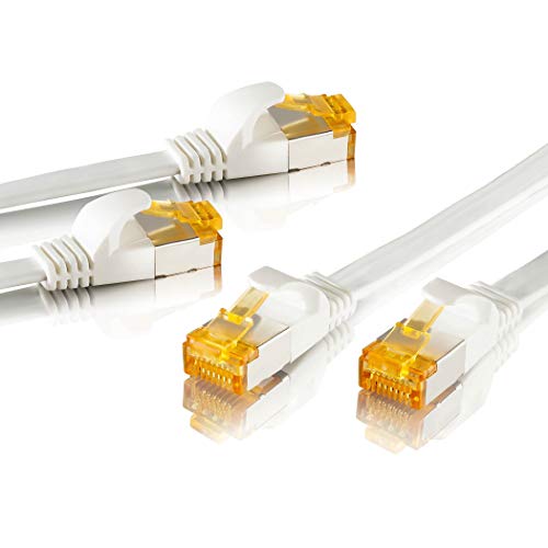 SEBSON Ethernet LAN Kabel 10m - 2er Set - CAT 7 Netzwerkkabel 10 Gbit/s, U-FTP Patchkabel RJ45 flach - Router, PC, TV, NAS, Spielekonsolen von SEBSON
