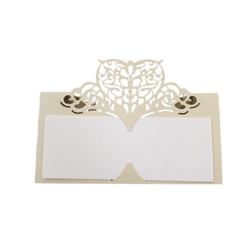 10–100 Stück Hochzeitseinladungskarten, 9 x 9 cm, Tischkartenpapier, lasergeschnitten, herzförmig, Tischnamenskarte, Tischkarte, Hochzeitsfeier-Dekoration, Gastgeschenk-Sitzkarte(Beige,100pcs) von SEEHA