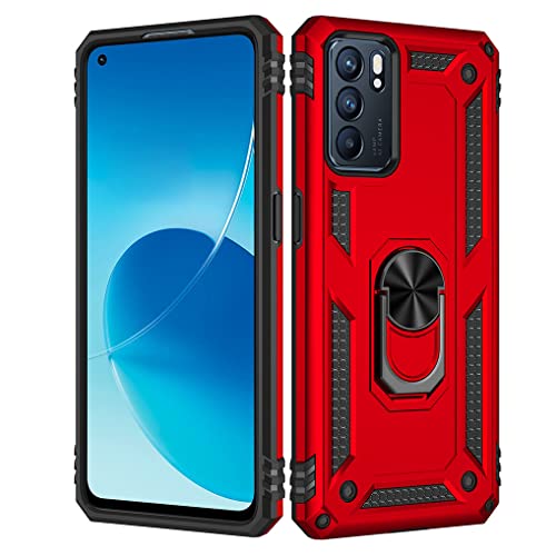 SEEKO Hülle für Oppo Reno 6 5G (Reno6 5G), Militär Strapazierfähig Robust Handyhülle Outdoor Stoßfest Silikon TPU + PC Handy Case Schutzhülle mit 360 Grad Ring Ständer - Rot von SEEKO