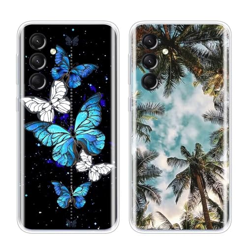 SEHEYA 2 Stück Hüllen für Samsung Galaxy S24 Hülle Silikon Süß Druck Weiche TPU Klare Handyhülle mit Motiv Ultra Dünne Kamera Schutz Case Schutzhülle Cover, Schmetterling Sommer von SEHEYA