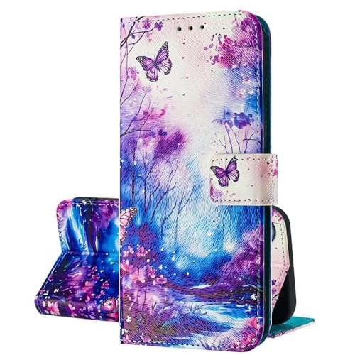 SEHEYA Handyhülle für Samsung Galaxy M33 5G Hülle PU Leder Handy Klapphülle mit süßes Motive Design Stoßfest Flip Case Brieftasche Schutzhülle Cover, Lila Schmetterling von SEHEYA