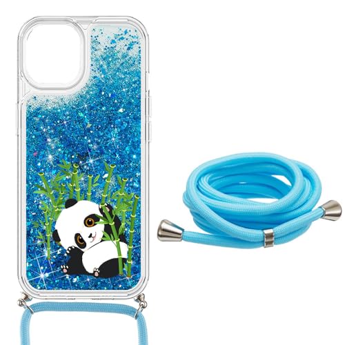 SEHEYA Handykette Hülle für iPhone 6S Plus/iPhone 6 Plus Flüssigkeit Glitzer Handyhülle zum umhängen Transparent Silikon Schutzhülle mit Band Kordel Case Mädchen, Blau Panda von SEHEYA