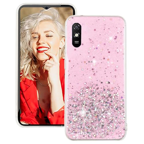 SEHEYA Hülle Kompatibel mit Xiaomi Redmi 9A / 9AT Glitzer Pailletten Handyhülle Transparent Silikon Cover Schutzhülle Weich TPU Stoßfeste Dünn Case für Mädchen Frauen, Rosa von SEHEYA