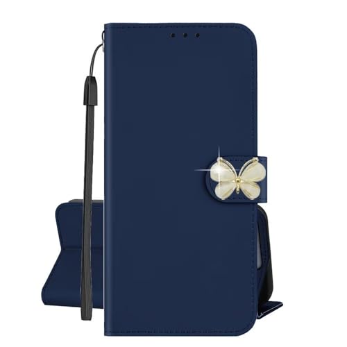 SEHEYA Hülle für Google Pixel 7 mit Glitzer Schmetterling Strassstein PU Leder Brieftasche Kartenfach Tasche Klapphülle Flip Case Magnetisch Handyhülle, Marineblau von SEHEYA