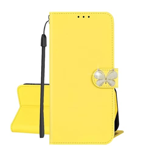 SEHEYA Hülle für Google Pixel 8 mit Glitzer Schmetterling Strassstein PU Leder Brieftasche Kartenfach Tasche Klapphülle Flip Case Magnetisch Handyhülle, Gelb von SEHEYA