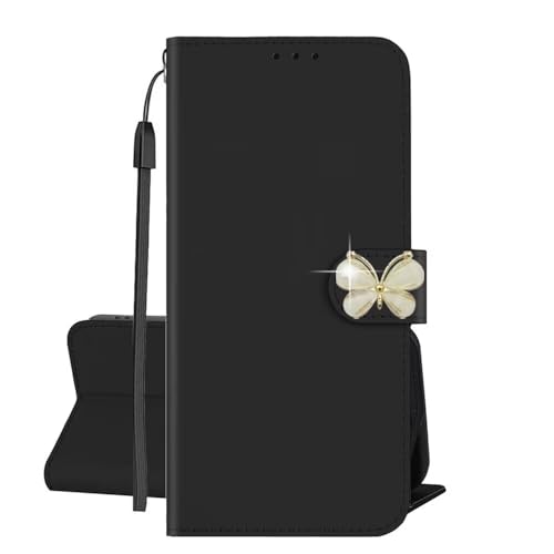 SEHEYA Hülle für Motorola Moto Edge 40 5G mit Glitzer Schmetterling Strassstein PU Leder Brieftasche Kartenfach Tasche Klapphülle Flip Case Magnetisch Handyhülle, Schwarz von SEHEYA