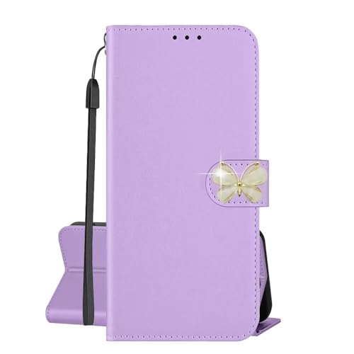 SEHEYA Hülle für Samsung Galaxy Note 10 Plus/Note 10+ mit Glitzer Schmetterling Strassstein PU Leder Brieftasche Kartenfach Tasche Klapphülle Flip Case Magnetisch Handyhülle, Pastellviolett von SEHEYA