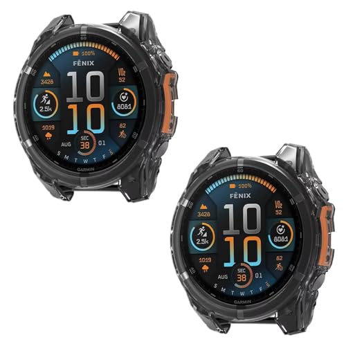 SEIAIYG Hülle Kompatibel mit Garmin Fenix 8 47mm, [2 Stück] Weiche TPU Stoßfeste Schutzhülle für Uhrenlünette - Schwarz + Schwarz von SEIAIYG