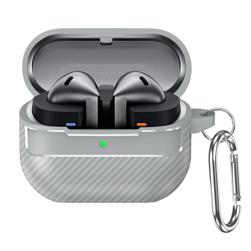 SEIAIYG Hülle für Samsung Galaxy Buds 3 Pro/Buds 3, [Karbonfaser-Textur] TPU Stoßsichere Kopfhörer Schutzhülle mit Karabiner, Grau von SEIAIYG