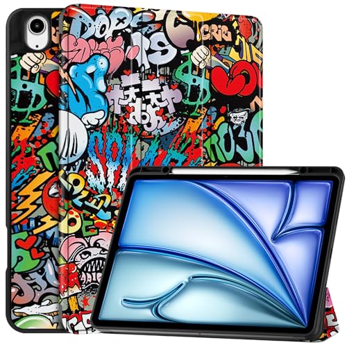 SEIAIYG Hülle für iPad Air 13 Zoll 2024, Schlank PU Leder Magnetische Schutzhülle mit Stifthalter und Auto Wake/Sleep Funktion (Graffiti) von SEIAIYG