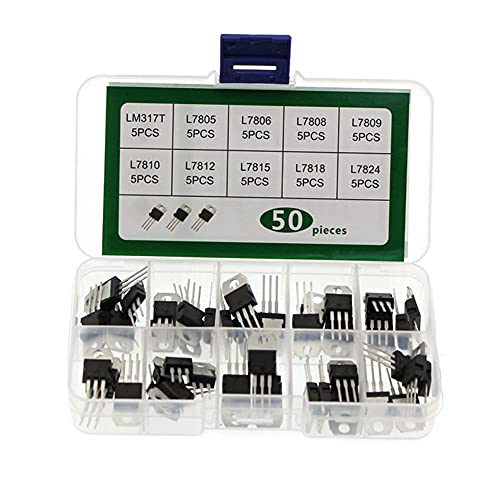 50 Stück 10 Werte Dreipoliger Positiver Negativer Spannungsregler-Transistor-Kit T0-220 LM317T, L7805, L7806, L7808, L7809, L7810, L7812, L7815, L7818, L7824 von SEIWEI