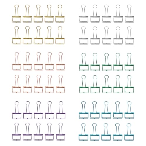 6 Farben 32mm/1.26in, 60Stück Metall Foldback Clips, Papierklammern Binder, hohle Skelett Clips für Planer, Journal, Notebook, Büro, Schreibwaren Clips, Papier Binder Clip von SEIWEI