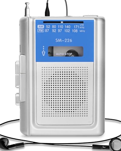 SEMIER Walkman Kassettenrekorder, tragbarer AM-FM-Kassettenrekorder mit großem Lautsprecher und Kopfhörer, integriertes Mikrofon, Stromversorgung über DC oder AA-Batterie zum Gehen von SEMIER