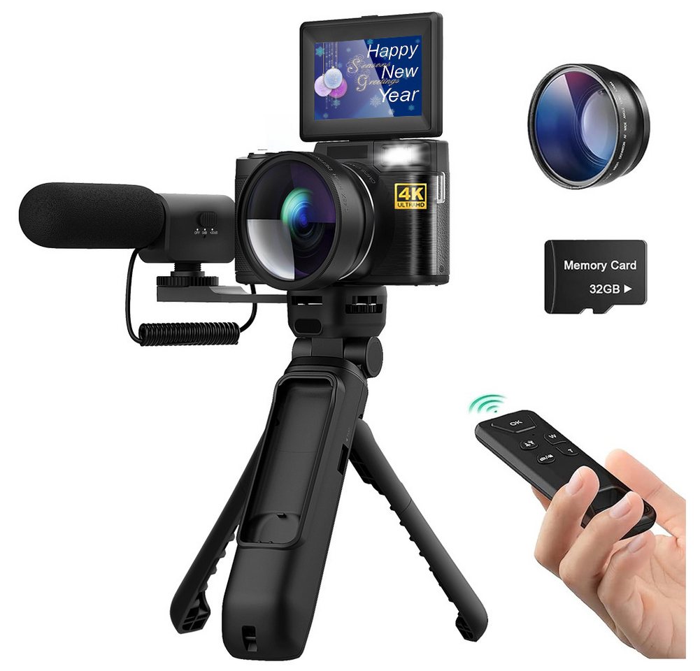 HT V01 Kompaktkamera (48 MP, 4K Videokamera Camcorder Digitalkamera, 16x Digitalzoom Vlogging Kamera) von HT