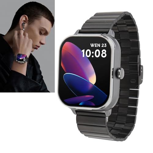 SENECESLI 2 in 1 Smartwatch mit Ohrhörern, Smart Sportuhr mit 2,01 Zoll HD Display, 240 mAh Akku, für Männer und Frauen, Fitness Tracker (Silber mit Stahlarmband) von SENECESLI