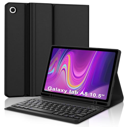 SENGBIRCH Samsung Galaxy tab a8 hülle mit Tastatur, Bluetooth Tastatur mit Magnetische SchutzHülle (Deutsches Layout) für Samsung Tab A8 10.5' - Schwarz von SENGBIRCH