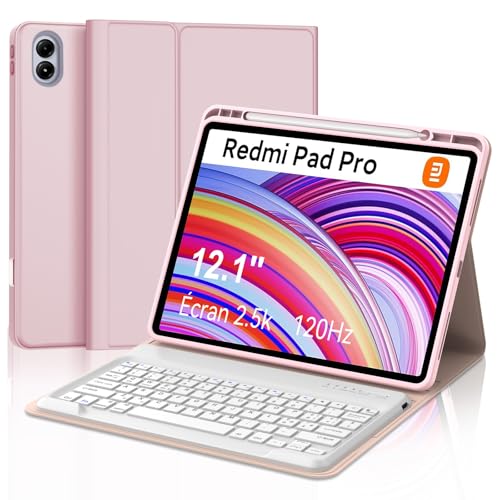 SENGBIRCH Tastaturhülle für Redmi Pad Pro 12,1 Zoll, magnetische abnehmbare Bluetooth-Tastatur für Redmi Pad Pro 12,1 Zoll, Smart Cover mit Pen Holder unterstützt Auto Wake/Sleep, Hellrosa von SENGBIRCH