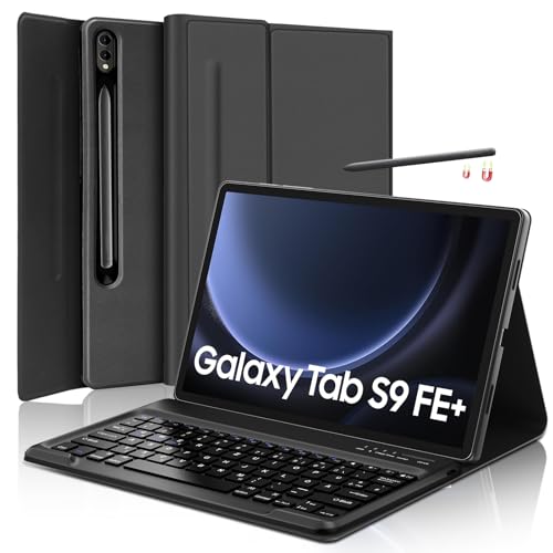 SENGBIRCH Tastaturhülle für Samsung Galaxy Tab S9 FE+ 12.4'' 2023 - QWERTZ Deutsche Tastatur Abnehmbare Bluetooth Wireless Tastatur für Galaxy Tab S9 FE+ 12.4'' 2023, Schwarz von SENGBIRCH