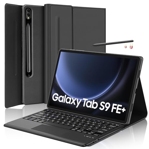 SENGBIRCH Tastaturhülle für Samsung Galaxy Tab S10 Plus/S9 FE+ 12.4'' - QWERTZ Deutsche Touchpad Tastatur Abnehmbare Bluetooth Wireless Tastatur für Galaxy Tab S9 Plus 12.4'' 2023, Schwarz von SENGBIRCH