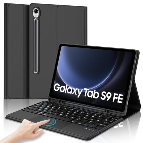 SENGBIRCH Tastaturhülle für Samsung Galaxy Tab S9 FE 10.9'' 2023 - QWERTZ Deutsche Touchpad Tastatur Abnehmbare Bluetooth Wireless Tastatur für Galaxy Tab S9 11'' 2023, Schwarz von SENGBIRCH