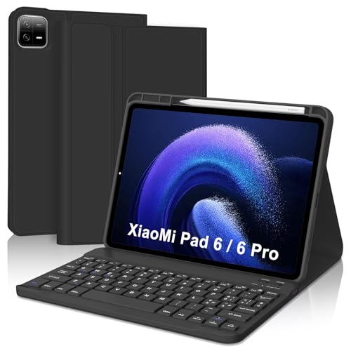 SENGBIRCH Tastaturhülle für Xiaomi Pad 6/6 Pro 11'' 2023 - QWERTZ Deutsche Tastatur Abnehmbare Bluetooth Wireless Tastatur für Xiaomi Pad 6/6 Pro 11'' 2023, Schwarz von SENGBIRCH