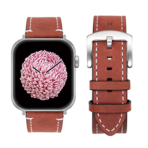 SEURE Kompatibel mit Apple Watch Armband 38mm 40mm 41mm, Herren Damen klassisch Uhrarmband Retro Leder Ersatzarmband für Series SE/8/7/6/5/4/3/2/1(38/40mm,Weinrot-2) von SEURE