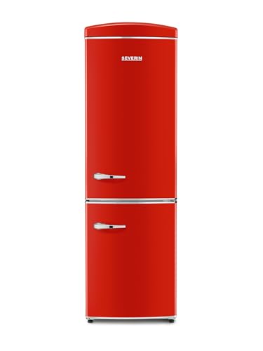 SEVERIN Doppeltür Kühl- & Gefrierschrank, Retro-Design mit Chrom-Details, No Frost + Fast Cooling/Freezing-Funktion, LED-beleuchtet, Kühlbereich 0-8°C, 315 L Volumen, 41 dB, rot, RKG 8997 [EEK E] von SEVERIN