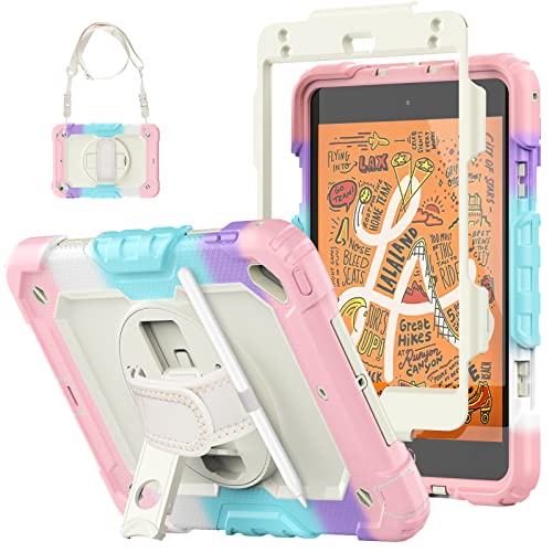 SEYMCY Kinder Hülle für iPad Mini 5 / iPad Mini 4 Generation 7.9 Zoll, Ganzkörper Stabiler Schutz mit Displayschutzfolie, Drehbare Handschlaufe, Stifthalter, Stoßfeste Mini 2019 Hülle - Camo Pink von SEYMCY
