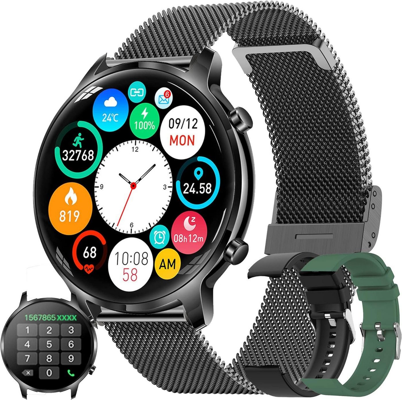 SGDDFIT Musiksteuerung Smartwatch (1,32 Zoll, Android, iOS), mit Bluetooth Anruf, IP67 Fitness Tracker SpO2 Pulsuhr Schlafmonitor von SGDDFIT