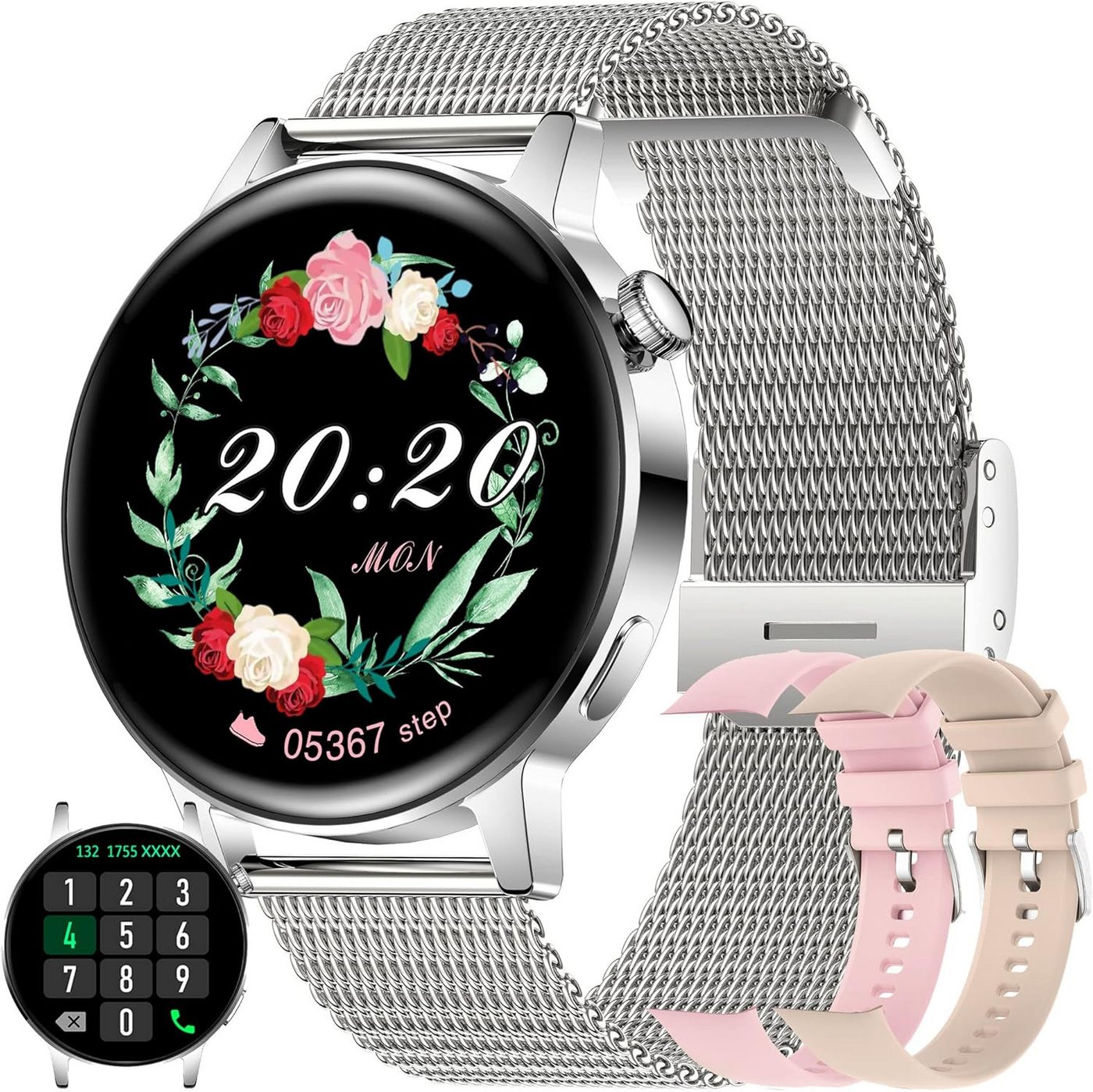 SGDDFIT Smartwatch (1,36 Zoll, Android, iOS), mit Telefonfunktion SpO2 Pulsmesser Schlafmonitor Menstruationszyklus von SGDDFIT