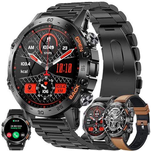 Smartwatch Herren mit Telefonfunktion, 1.39" HD Sportuhr mit Bluetooth Anrufe Fitnessuhr mit Herzfrequenzmonitor Schlafmonitor Schrittzähler, IP68 Wasserdicht Smart Watch für iOS Android (Schwarz) von SGDDFIT