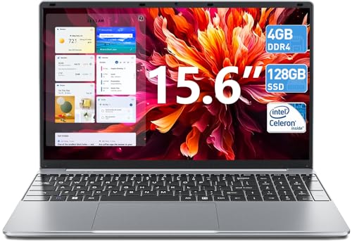 SGIN 15,6 Zoll Laptop, 4GB RAM 128GB SSD Windows 11 Notebook, Celeron N4000, Up to 2,8 GHz, 2,4/5,0 G WLAN, Bluetooth 4.2, erweiterbarer Speicher 512 GB TF von SGIN