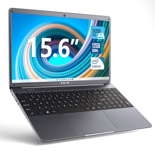 SGIN 15,6 Zoll Laptop 12 GB RAM 512 GB SSD Notebook, Celeron N5095 Up to 2,9 GHz, FHD 1920 x 1080, 2,4/5,0 G WLAN, 5000 mAh, Bluetooth 4.2, erweiterbarer Speicher 512 GB TF von SGIN