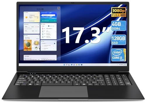 SGIN Laptop 17,3 Zoll, 4GB RAM 128GB SSD ROM Laptop, I3 5005U, FHD IPS, 2 x USB 3.2, Bluetooth 4.2, Dual Band WiFi, erweiterbarer Speicher 512 GB TF von SGIN