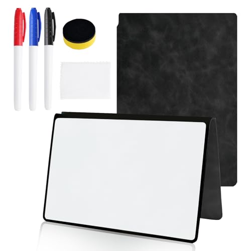 Whiteboard Klein A5, SHAIDOJIO A5 Mini Whiteboard mit 3 Farbe Whiteboard Marker, 1 Schwamm und 1 Wischtuch, Doppelseitiges Tragbares A5 Schreibtafel Abwischbar mit PU-Abdeckung für Büro Schule-Schwarz von SHAIDOJIO