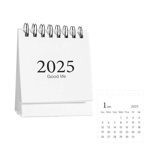 Mini Tischkalender 2024-2025, Tanding Flip Kleiner Tischkalender, von Juli 2024 bis Dezember 2025 Mini Stehkalender, Dickes Papier Doppeldrahtbindung mit Aufklebern für Home Office Schule (Weiß) von SHANGYU