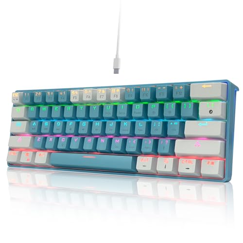 SHANGZHAOYUAN Gaming Tastatur, USB RGB-Beleuchtung Mechanische Tastatur, Red Switch, 60% QWERTY US Layout, Mini Gamer Tastatur Kabelgebunden 61 Tasten für PC/Windows Gamer/Büro (Blau und weiß) von SHANGZHAOYUAN