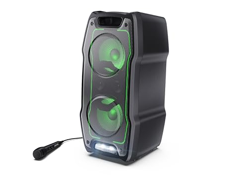 SHARP PS931 Bluetooth Party-Lautsprecher (180 Watt, integrierter Akku mit 13 Stunden Spielzeit, Super Bass, LED-Lichteffekte, inkl. Mikrofon), schwarz von SHARP